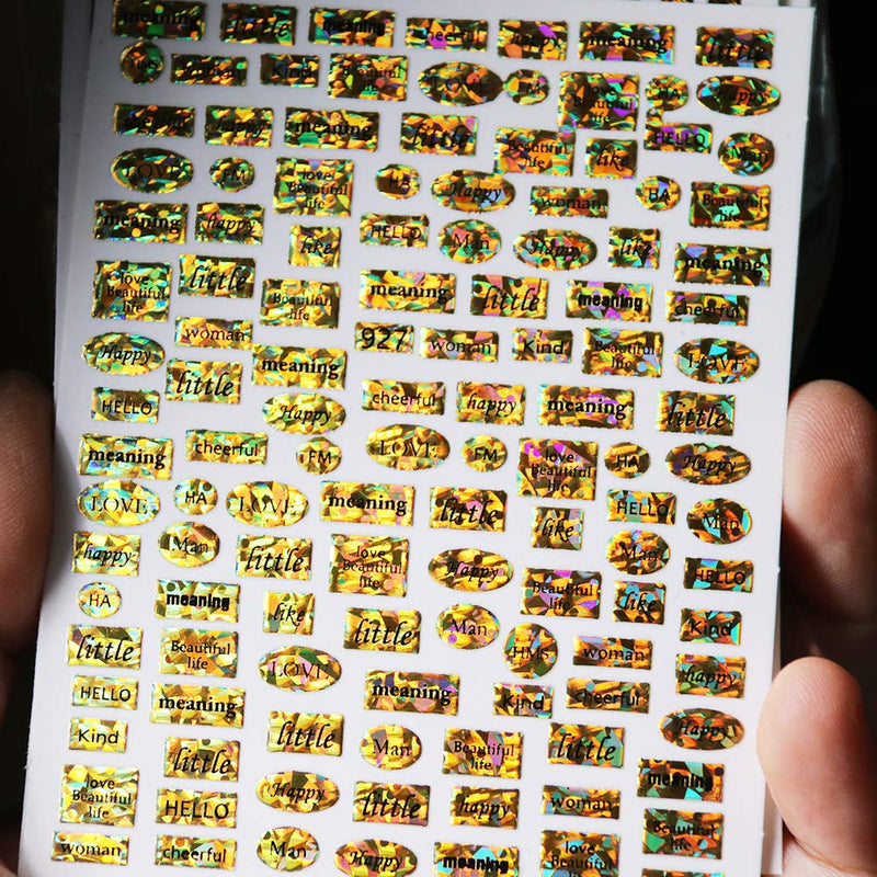 3D Holographic Letter Nail Art Sticker Gold Laser Alphabet Nail Art Sticker Gummed Adhesive Letter Nail Decal for Women Girls Salon Home DIY Nail Decoration - BeesActive Australia