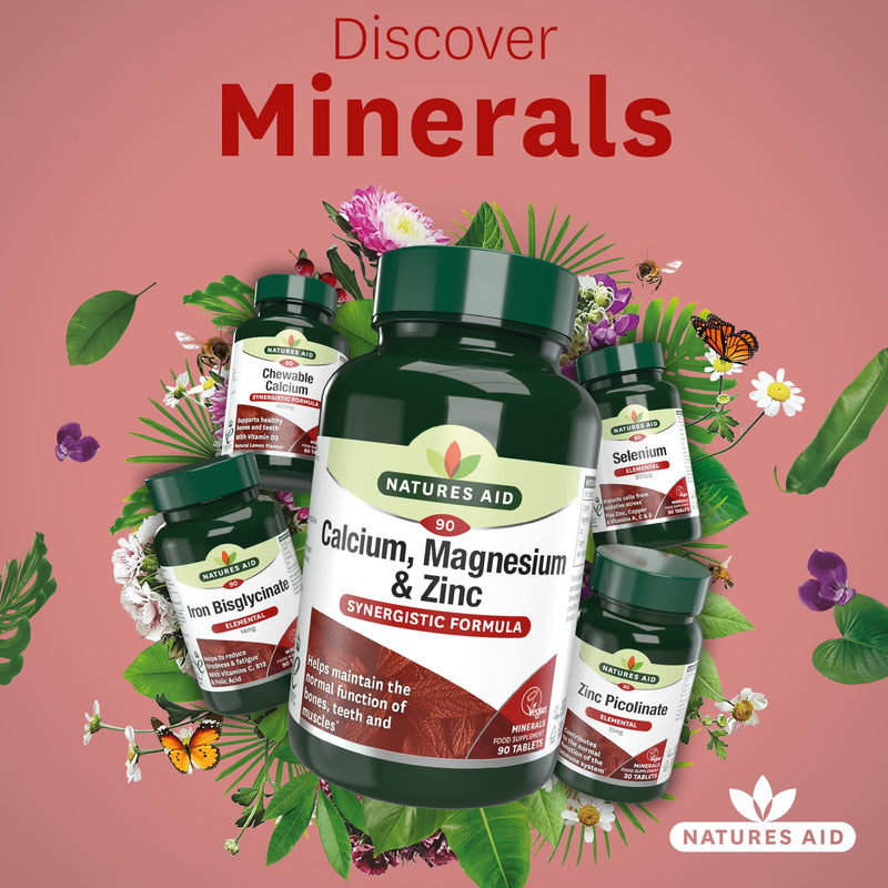 Natures Aid Calcium, Magnesium and Zinc, Maintain Normal Bones, Teeth and Muscle Function, Vegan, 90 Tablets Calcium, Magnesium and Zinc, 90 Tablets - BeesActive Australia