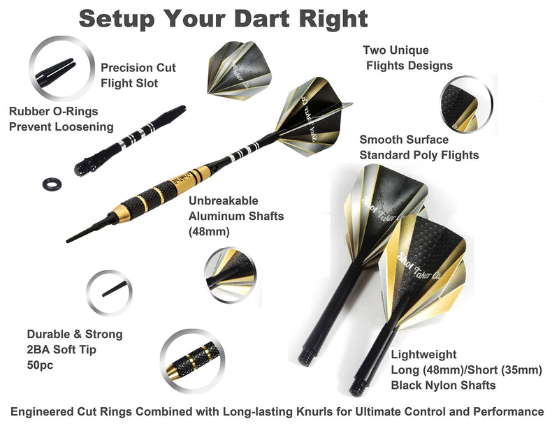 [AUSTRALIA] - SHOT TAKER CO. EST. 2017 Soft Tip Darts Set D- Professional Darts with Customizable Configuration, Aluminum and Plastic Shafts, O-Rings, Flights, Dart Tool, 50 pc Extra 2BA Tips, Gift Case 