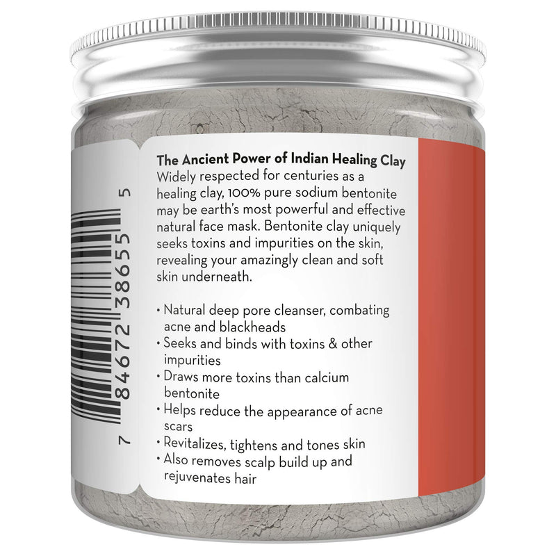 Pure Bentonite Powder for DIY Detox Bath & Facial Mask, Pure Indian Healing Clay for Burns, Mastitis, Inflamed or Chapped Skin (8.0 oz) - Pure Body Naturals - BeesActive Australia