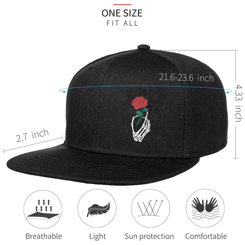 Negi Snapback Hats for Men Flat Bill Fitted Caps Hiphop Rap Adjustable Baseball Trucker Dad Hat Classic Black Rose Hand - BeesActive Australia