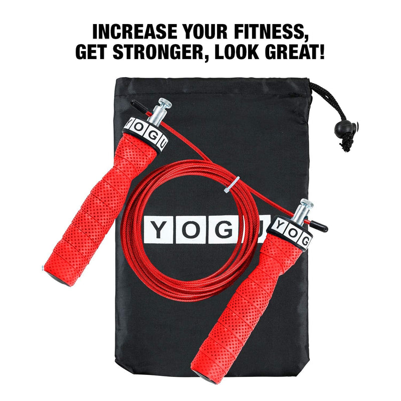 YOGU Speed Jump Rope Adjustable Jumping Ropes Perfect for Double Unders, Exercise Crossfit Fitness Workout, Weight Loss, MMA, & Boxing Training Ropes Red - BeesActive Australia