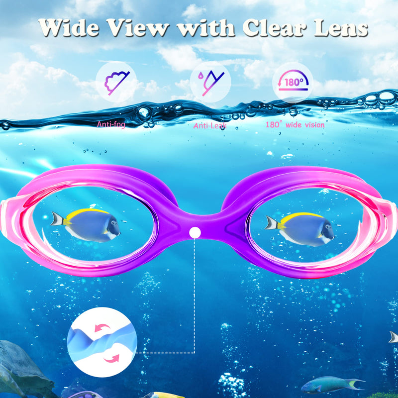 EWPJDK Kids Swim Goggles - 2 Pack Swimming Goggles Anti Fog No Leaking For Kids Age 5-13 Purple & Blue - BeesActive Australia
