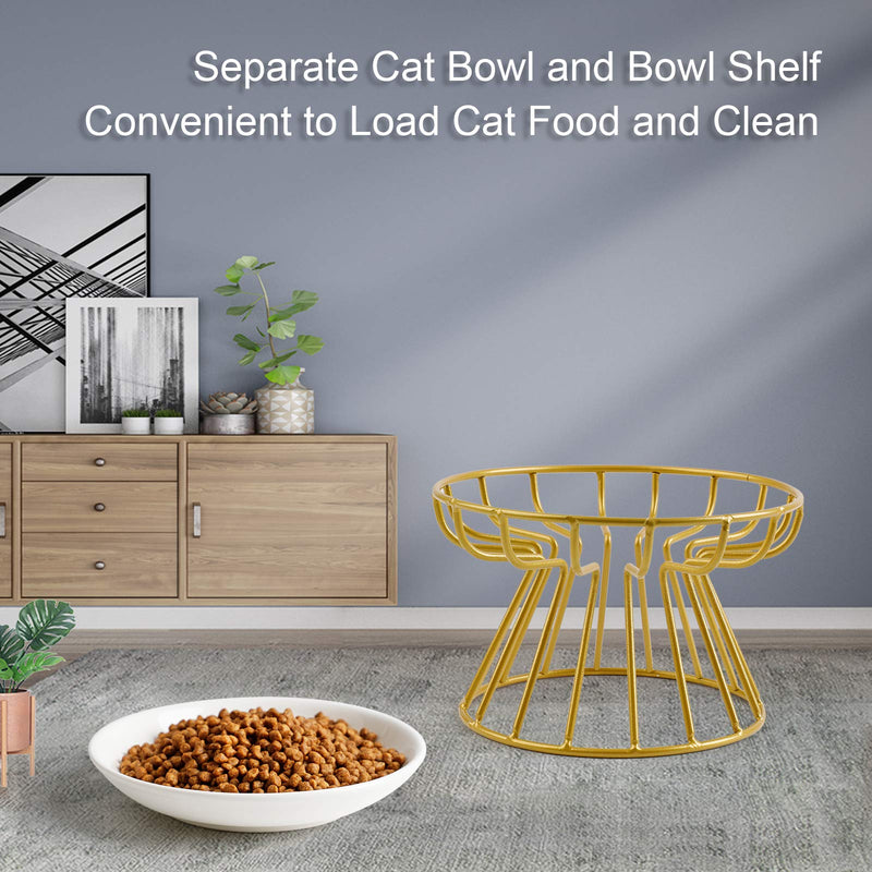 Cat Bowl-Raised Cat Food Bowl ,Elevated Cat Feeder Bowl Stand, Food & Water Anti Vomiting Shallow Ceramic Cat Dish, with Non-Slip Mat Pet Bowl for All Cat2 (Gold) - BeesActive Australia