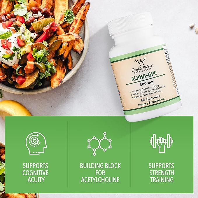 Double Wood Supplements Alpha GPC Choline Supplement, Made in the USA (60 Capsules 300mg) - BeesActive Australia