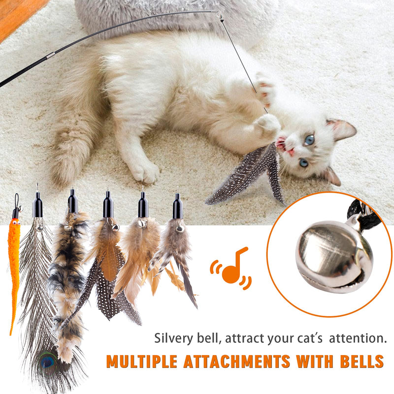 Retractable Cat Wand Toy for Indoor Cats Interactive Cat Feather Toys with Bell 8 Packs Kitten Toys with Fishing Pole Replaceable Worm Feather Tail Cat String Toy Gift for Indoor Outdoor - BeesActive Australia