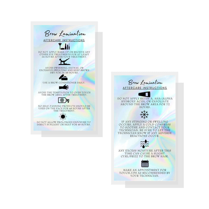 Brow Lamination Aftercare Instruction Cards | 50 Pack | 2x3.5” inches Business Card Size | Starter Lift Kit At Home DIY Brow Lift and Tint | Snatched Brows Holographic Look Design - BeesActive Australia