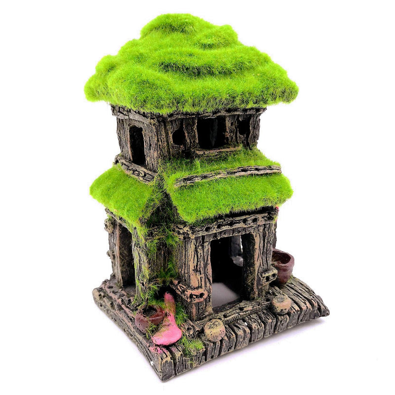 M2cbridge Aquarium Decorations Fish Hideout House Betta Cave with Green Lifelike Moss (Style 3) Style 3 - BeesActive Australia