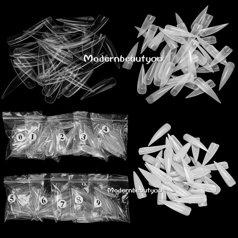 Baisidai 500Pcs Long Sharp False Nail Art Tips Acrylic Salon - Natural Color#3-017 - BeesActive Australia