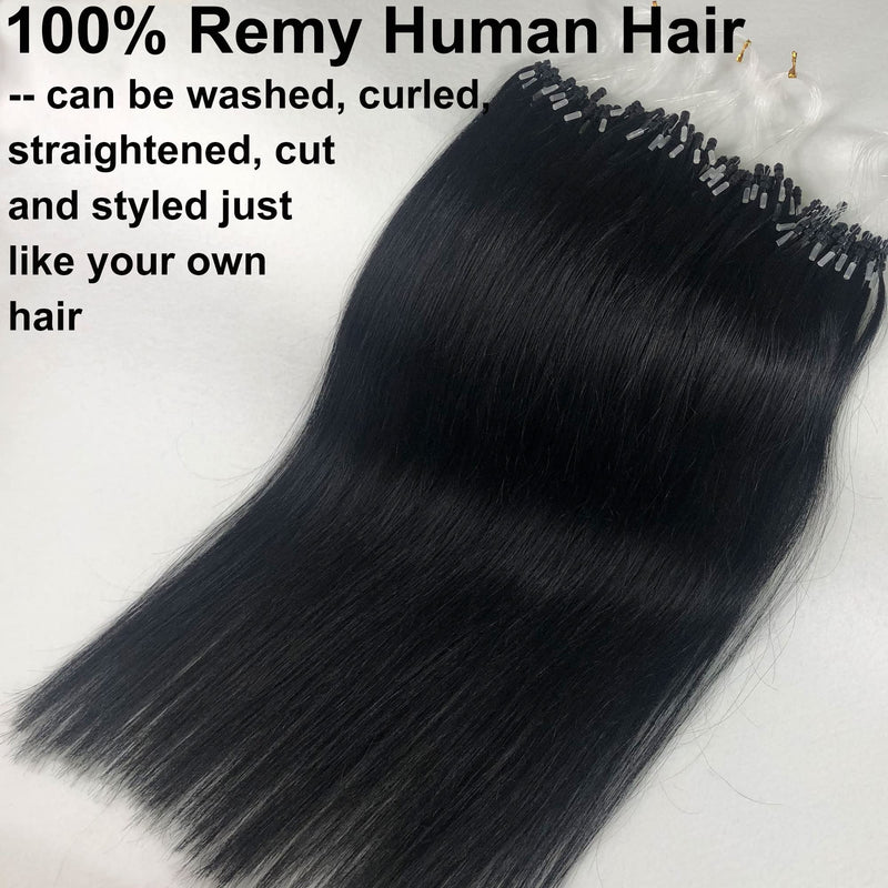 GOOFIT Hair Extensions Micro Loop Human Hair Extensions Remy Hair Double Rings - 1g/s 50s/pack - (18" #01 Jet Black ) 18 inch - BeesActive Australia