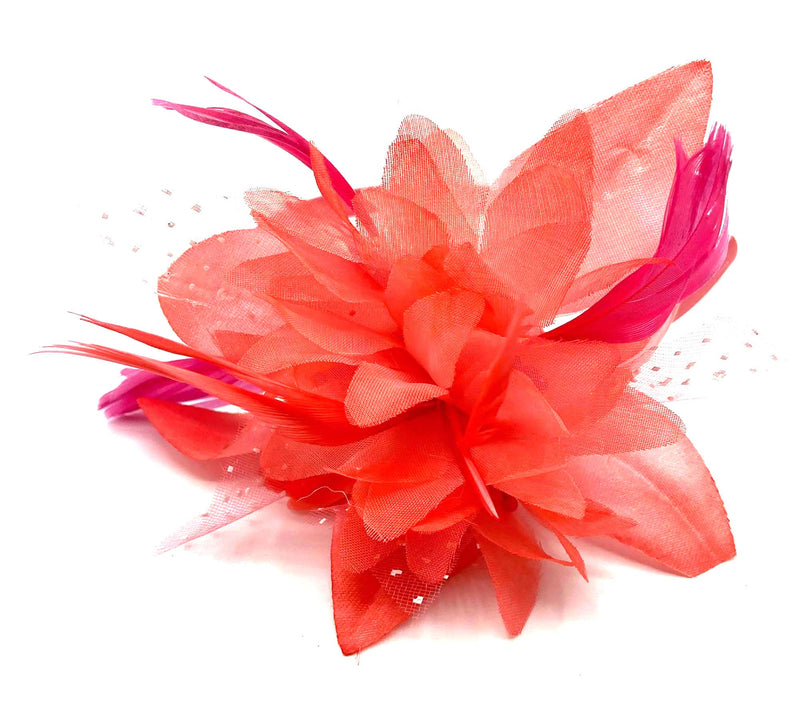 Feather Aliceband Headband Fascinator Ladies Hair Piece Weddings, Races, Ascot, Christening Coral - BeesActive Australia