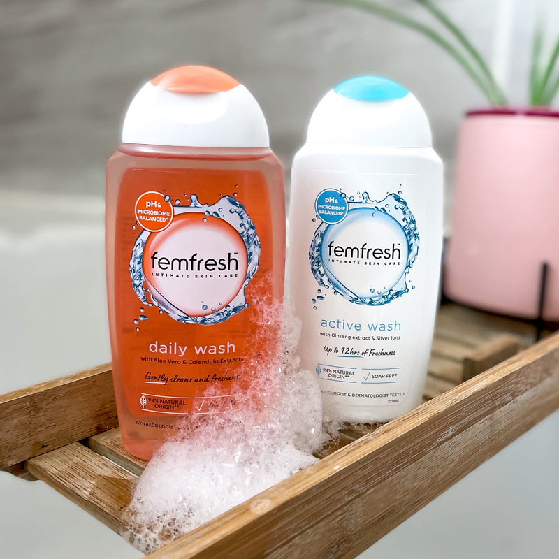 Femfresh Ultimate Care Active Vaginal Wash - Intimate Feminine Hygiene Shower & Bath Gel Cleanser - pH Balanced, Soap Free, Fragrance Free Gel Formula with 12-hour Sweat Protection - 250ml 250 ml (Pack of 1) - BeesActive Australia