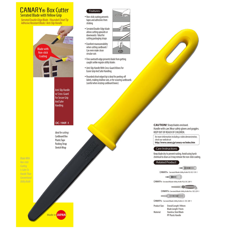 CANARY Corrugated Cardboard Cutter 7.5" [Non-Stick Coating Blade], Safety Box Cutter Package Opener Tool, Made in JAPAN, Yellow (2 pcs) 2 PCS - BeesActive Australia