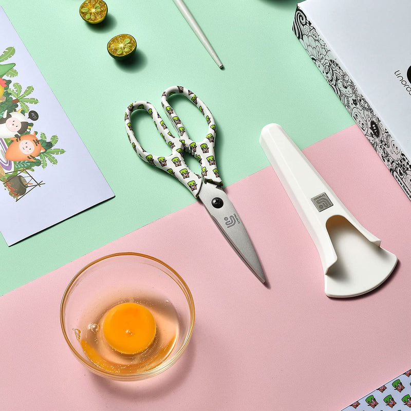 Linoroso Kitchen Scissors Heavy Duty Kitchen Shears with Magnetic Holder Made with Japanese Steel 4034, Multipurpose Ultra Sharp Cooking Scissors for Meat/Vegetables/BBQ/Herbs/Pizza (Graphic,Tiger) White/Tiger - BeesActive Australia