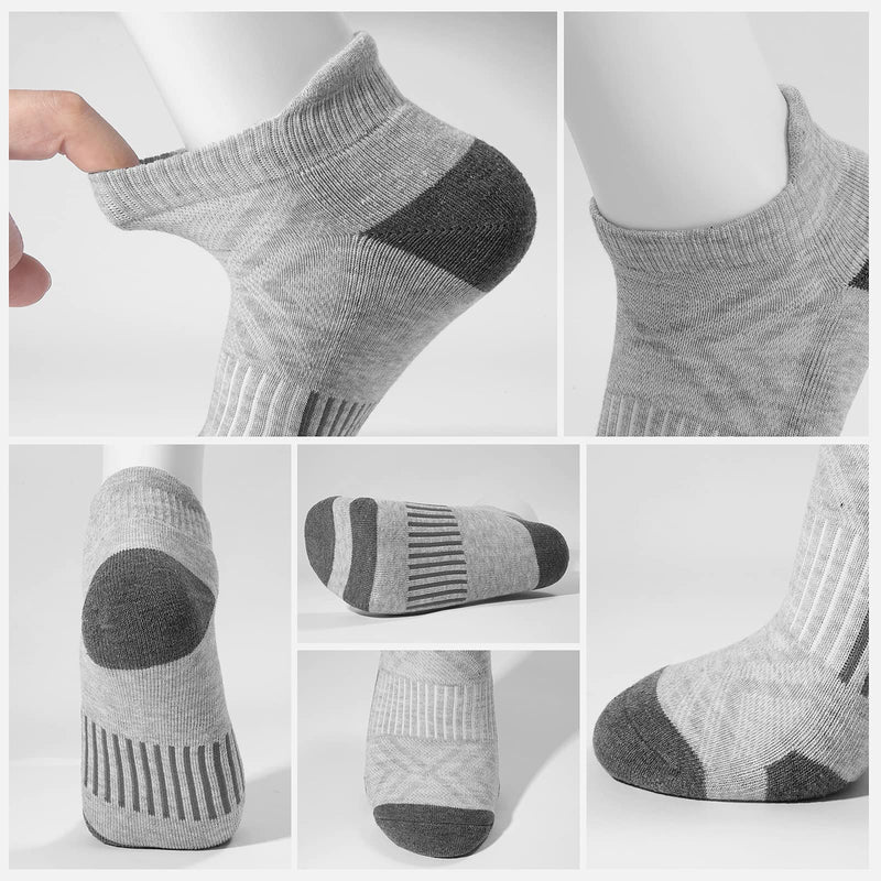 Ankle Athletic Running Socks Cushioned Breathable Low Cut Sports Socks with Tab Arch Support for Men Women (6Pairs) 6-9 Grey - BeesActive Australia