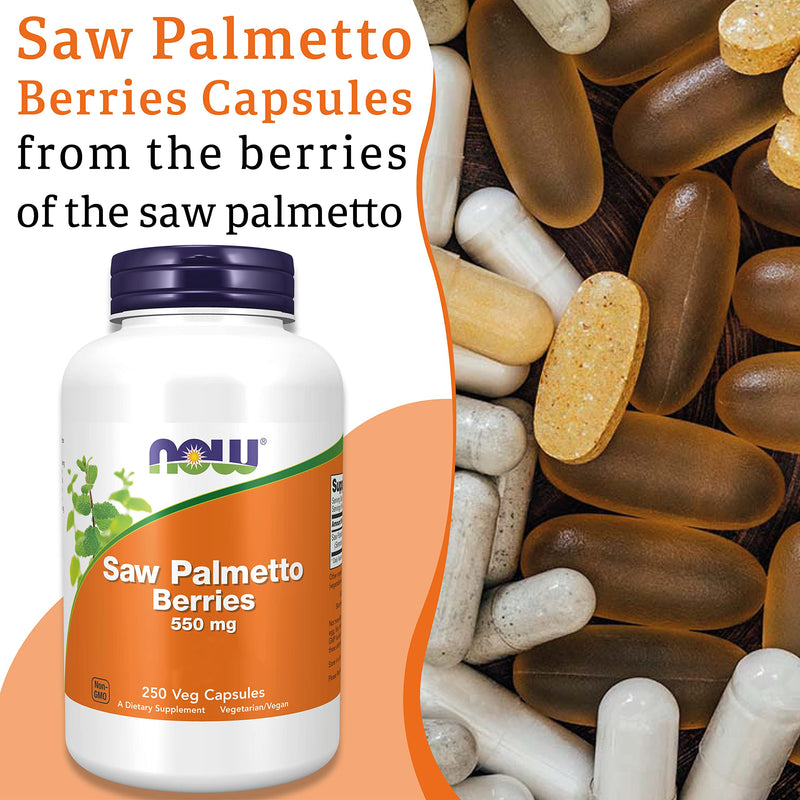 Now Foods, Saw Palmetto Berries, 550mg, 250 Vegan Capsules, Lab-Tested, Vegetarian, Gluten Free, SOYA Free, Vegetarian - BeesActive Australia