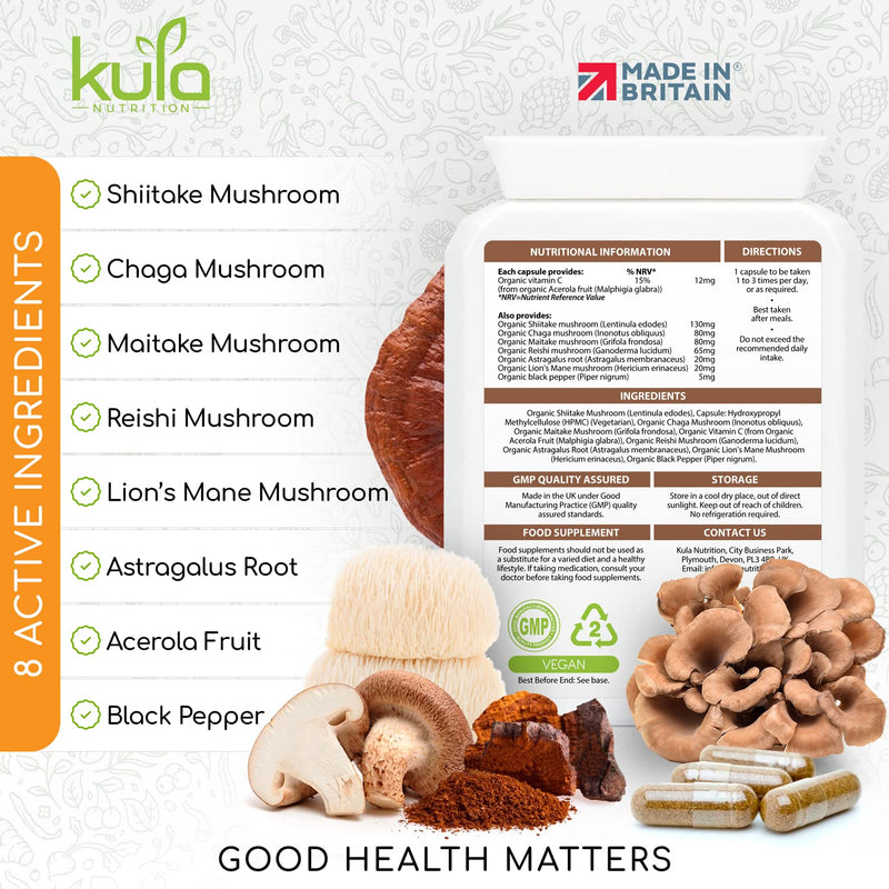 ShroomPlex Organic Mushroom Complex - Immune Boosting Mushroom Blend - 90 High Strength Vegan Capsules with Lions Mane, Shiitake, Chaga, Maitake and Reishi - Plus Organic Black Pepper & Vitamin C 1 Count (Pack of 1) - BeesActive Australia