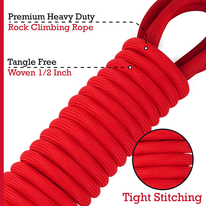 Tuff Pupper Heavy Duty 30 Foot Long Rope Leash for Dogs | Dog Recall Training Leash | High Visibility Strong Climbing Rope Leash | Hand or Waist Worn | Stainless Steel 360° Clips for Tangle Free Use Epic Black - BeesActive Australia