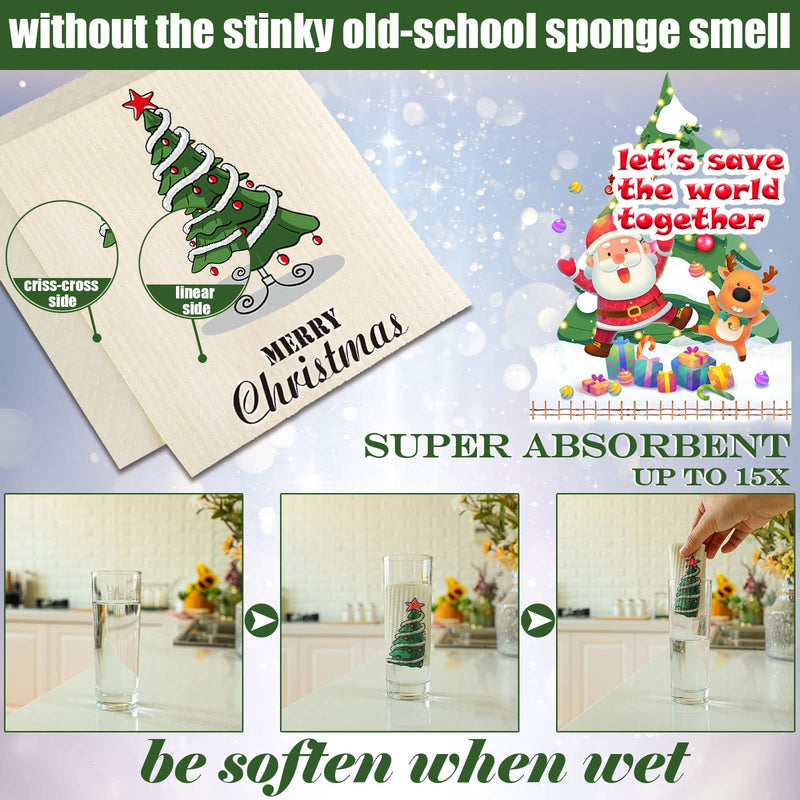 6 Pcs Christmas Swedish Themed Dishcloths Reusable Absorbent Swedish Style Cleaning Dishcloths Xmas Kitchen Dish Cloth Towels Cleaning Wipe for Home Party Clean Housewarming, 7 x 8 in (Cute Style) Cute Style 6 - BeesActive Australia