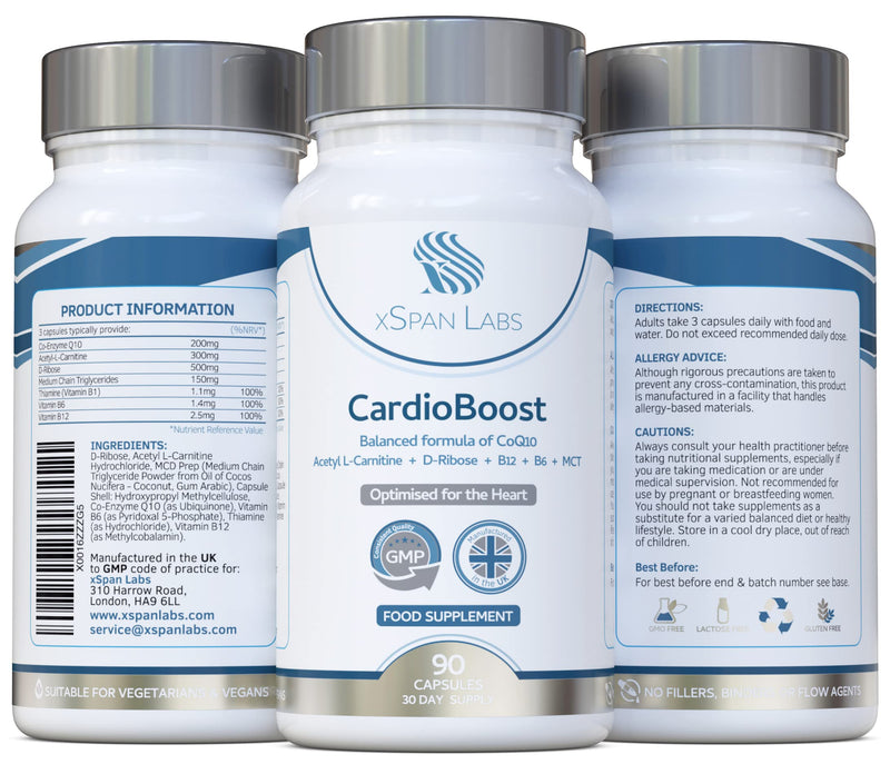 CardioBoost 90 Capsules – a Precise Balance of CoQ10, D-Ribose, Acetyl L-Carnitine, B Vitamins & Medium Chain Triglycerides for Normal Heart Function and to Reduce Tiredness & Fatigue - BeesActive Australia