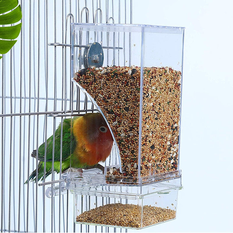 kathson No-Mess Bird Feeder Parrot Integrated Automatic Feeder Seed Food Container Acrylic Finch Foraging Feeders with Perch Cage Accessories for Small Birds Parakeet Canary Cockatiel Lovebirds Clear - BeesActive Australia