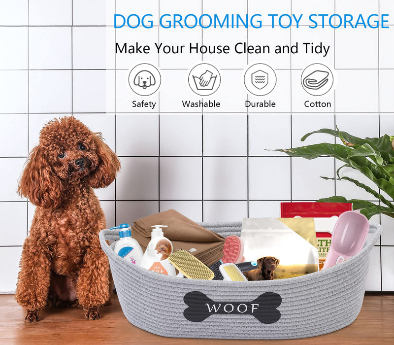 Dog Toy Baskets pet Toy Basket Storage in Small Shallow Stuff bin - Perfect for Collect Puppy Toys, cat Toy, Grooming Stuff, Diapers, Bed, for Bathroom, Playroom, Closet, Home Grey - BeesActive Australia