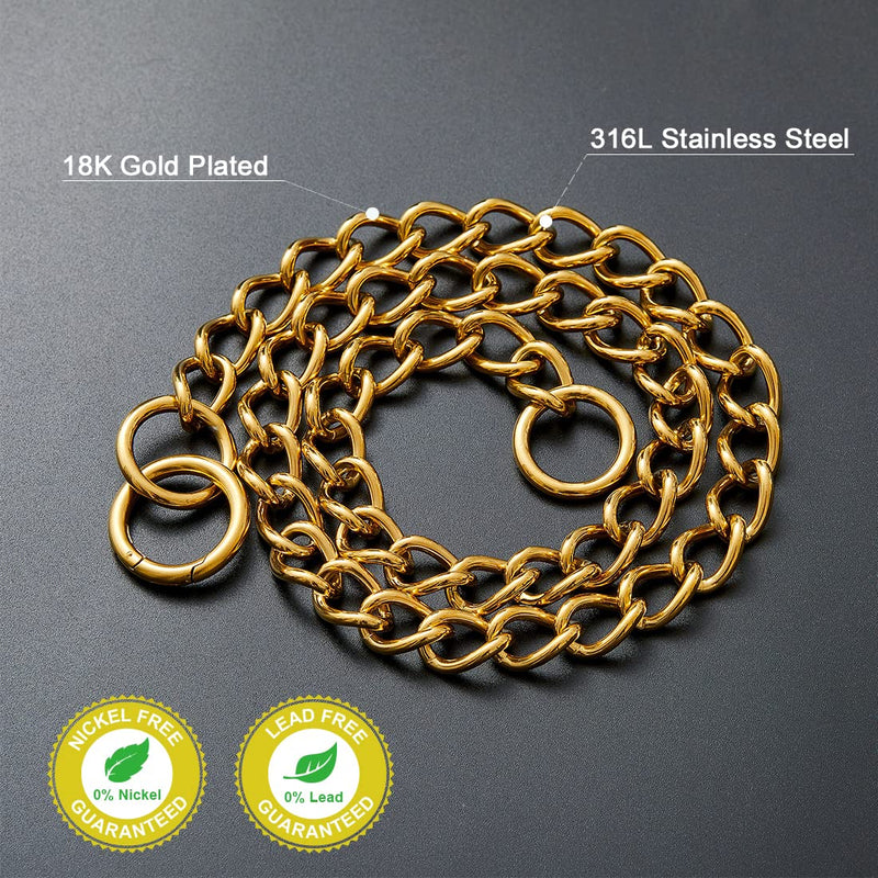 W/W Lifetime Gold Chain Dog Collar Walking Gold Dog Collar with Ring Clasp Hook 15MM 10MM 18K Cuban Link Chain Collar Adjustable Stainless Steel Metal Chain Collar for Small Medium Large Dogs 16" (Neck Fits 10"-14") - BeesActive Australia