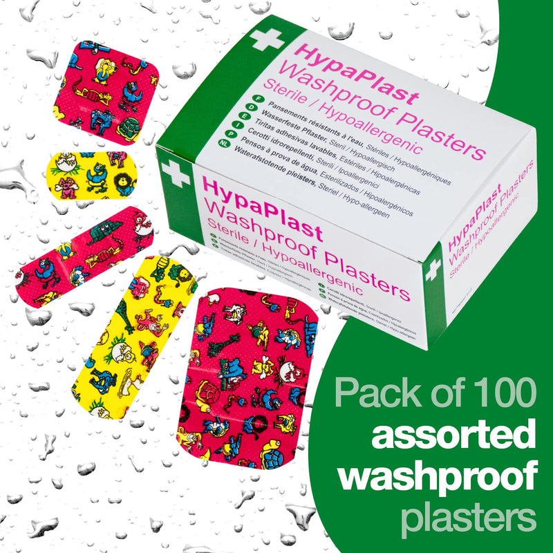 Safety First Aid Group HypaPlast Children's Washproof Plasters, Assorted (Pack of 100) Sterile Hypallergenic Children's Plasters - BeesActive Australia