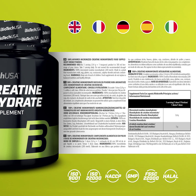 BioTechUSA 100% Creatine Monohydrate Pharmaceutical Grade creatine monohydrate Powder, Unflavoured, 300 g 300 g (Pack of 1) - BeesActive Australia