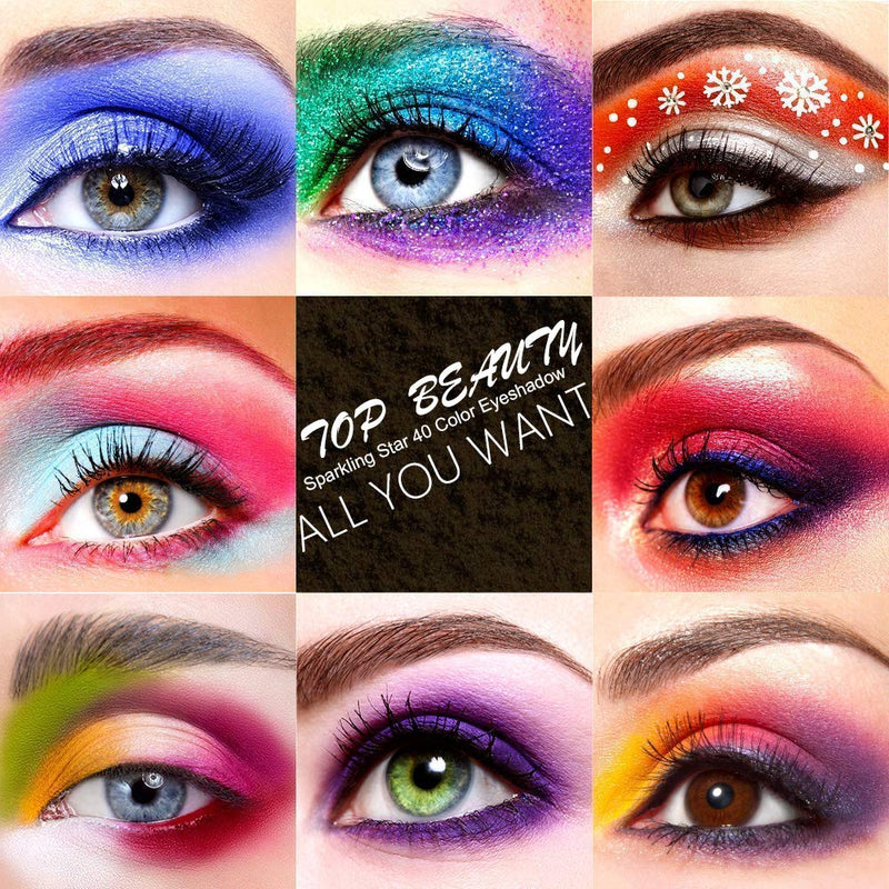 Top Beauty 40 Bright Colors Eyeshadow Palette, Matte and Shimmer Blending Eye Shadow Glitter Metallic Waterproof Smooth Powder Natural Brilliant Artist Eye Makeup Palettes - BeesActive Australia