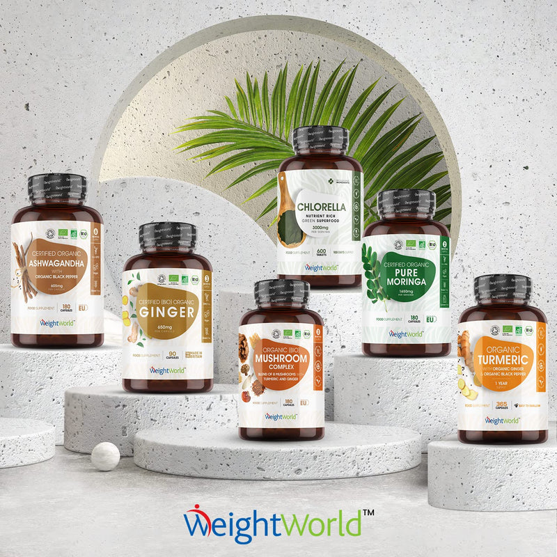 Organic Mushroom Complex 8-180 Capsules - 1000mg - Lion's Mane and 7 Mushroom Blends (Reishi, Chaga, Cordyceps, Shitake, Oyster, Maitake & Coprius) - Added Turmeric & Ginger - Vegan Capsules - BeesActive Australia