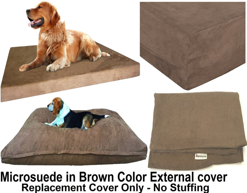 Microsuede External Pet Bed Cover for Small Medium to Extra Large Dog, Brown Color 7 Sizes - Replacement Cover only 47"X29"X4" - BeesActive Australia