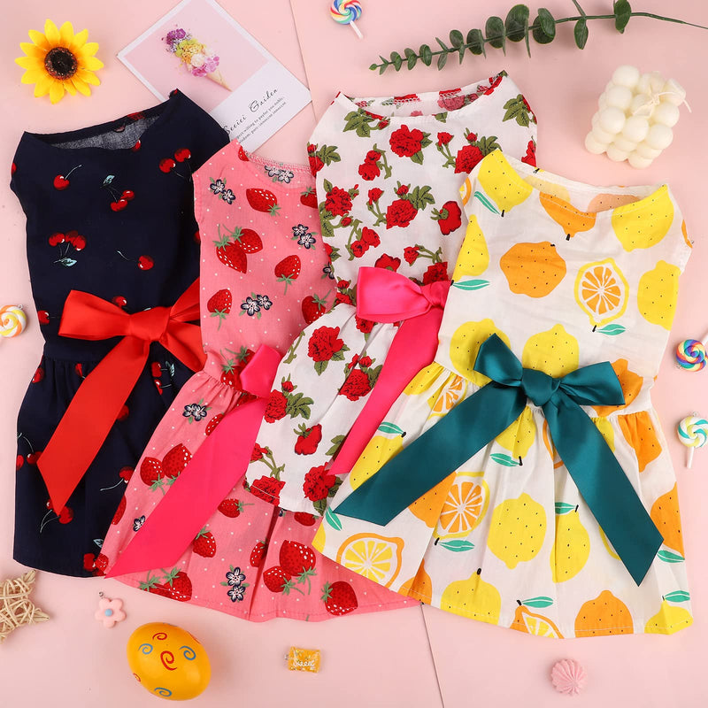 URATOT 4 Pieces Cute Pet Dress Dog Dress with Lovely Bow Puppy Dress Pet Apparel Dog Clothes for Small Dogs and Cats Floral Medium - BeesActive Australia
