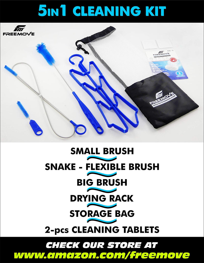 Hydration Bladder Cleaning Kit 5in1 | NO MORE DIRT | Universal for Water Bladder Bag | Camelback Cleaner Kit | Large Brush, Small Brush, Snake Brush, Drying Hanger, Carry Bag & 2x Cleaning Tablets - BeesActive Australia