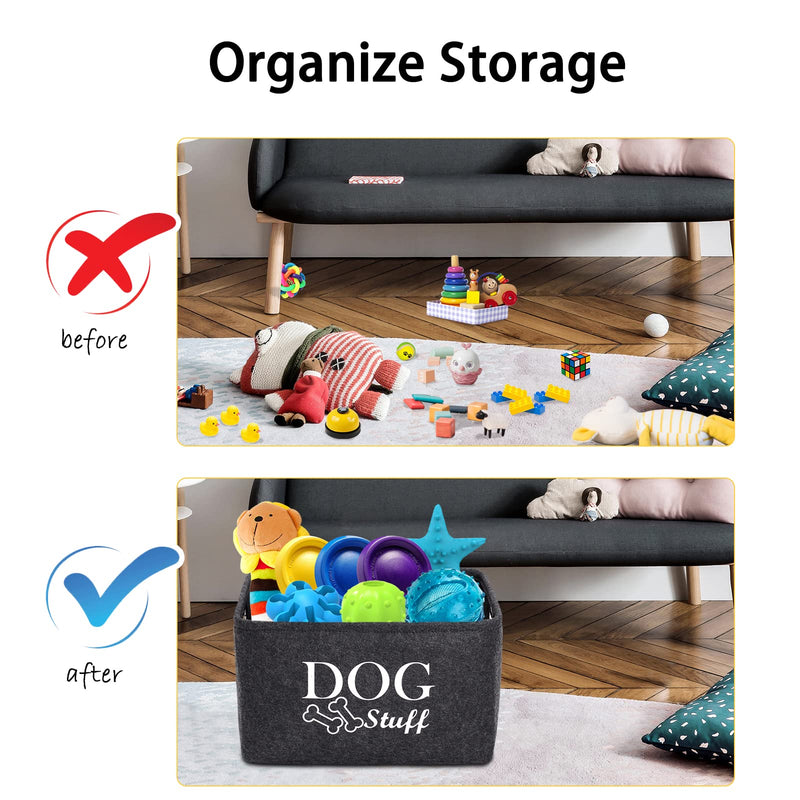 Morezi Felt Puppy Stuff Baskets, Dog Toy bin Storage with Designed Metal Handle, pet Organizer - Perfect for organizing pet Toys, Blankets, leashes, Dry Food and Bandana Dark Gray - BeesActive Australia