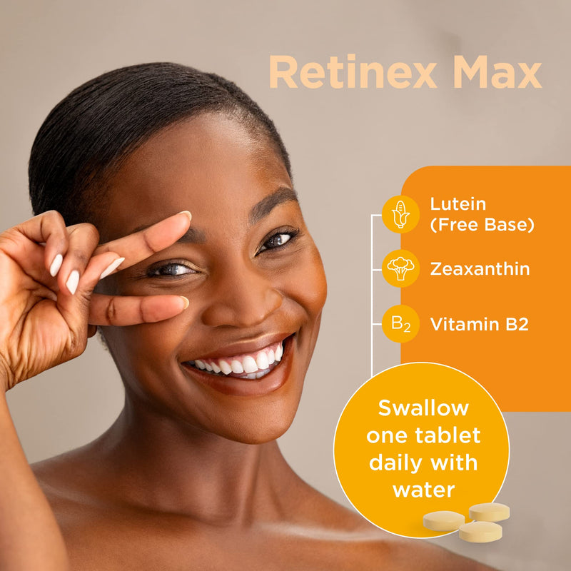 Healthspan Retinex Max (60 Tablets) | Long Term Vision and Eye Health | 20mg Lutein & 2,000ug Zeaxanthin | Added Vitamin B2 Contributes to Normal Vision | Natural Source Carotenoids | Vegan - BeesActive Australia