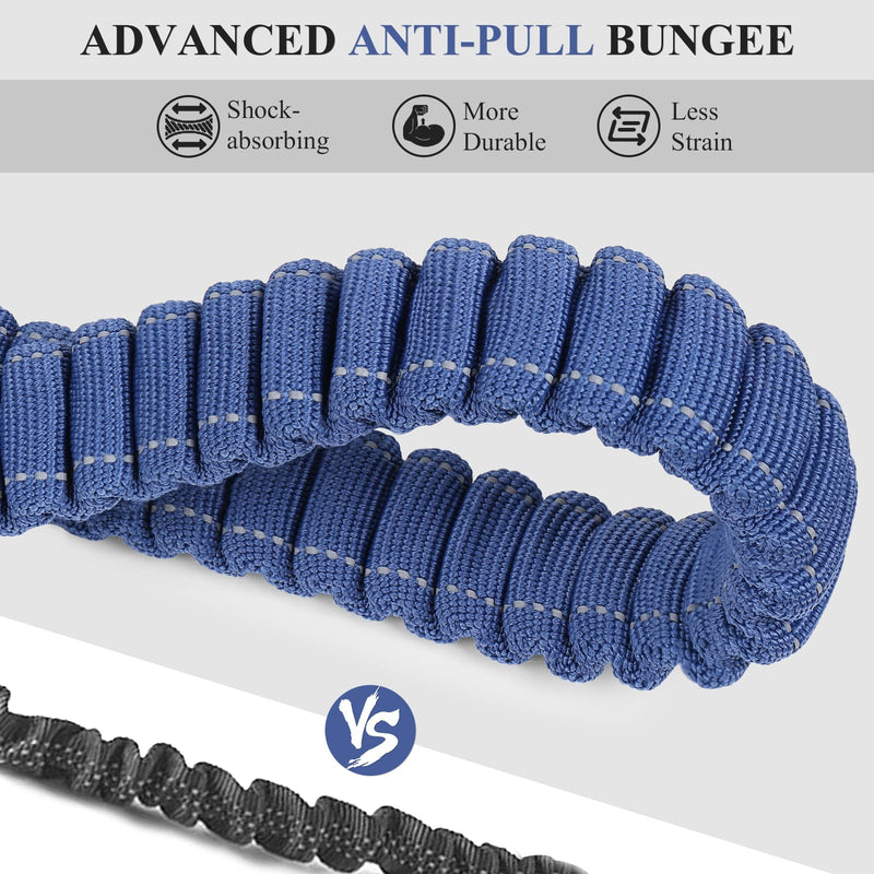 VIVAGLORY Hands Free Dog Leash with Shock-Absorbing Bungee for Medium & Large Dogs, Reflective Adjustable Waist Leash with Dual Padded Handle for Walking, Jogging, Running, Hiking Fits waist 25½"~44" Navy Blue/Black - BeesActive Australia