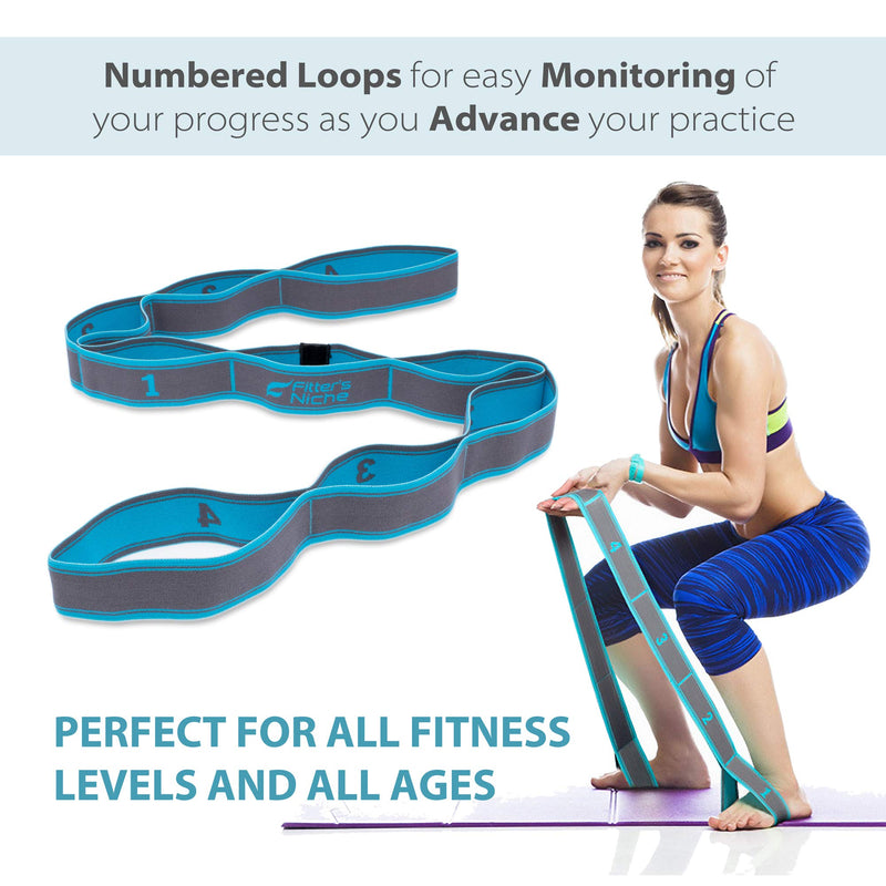 Exercise Resistance Band, High Elastic Resistant 9 Loops Yoga Stretching Strap, Ideal for Tone Muscles Dancer Gymnast Warm up Rehab Physical Therapy Recovery Flexibility Hamstring, Free Bag and Guide Blue - BeesActive Australia