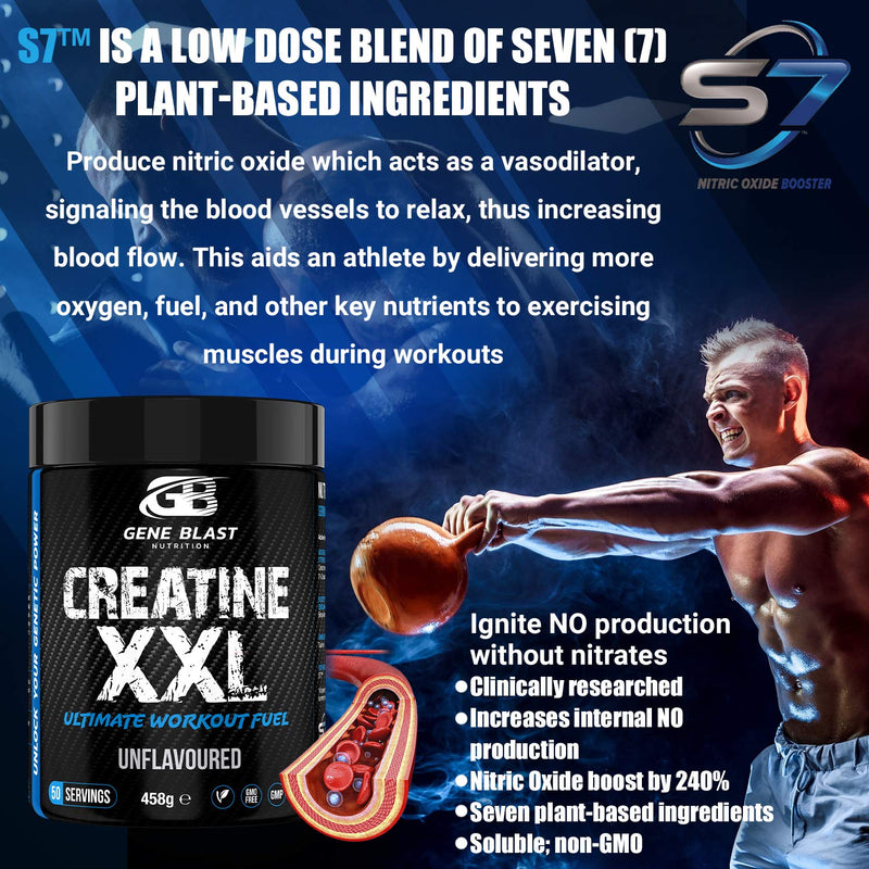 Gene Blast CREATINE XXL–Tri-Creatine Malate Plus Creatine Monohydrate w/Endurance & Pump Boosters to Amplify Strength-Muscle Pumps & Recovery 50 Servings (Unflavoured, 485G) Unflavoured 458 g (Pack of 1) - BeesActive Australia