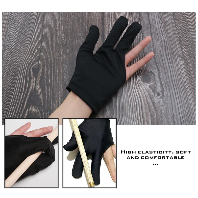 4PCS Billiard Gloves Three Finger Cue Snooker Billiard Pool Shooters Gloves for Women Men Left & Right Hand Billiard Accessories Nylon Black - BeesActive Australia