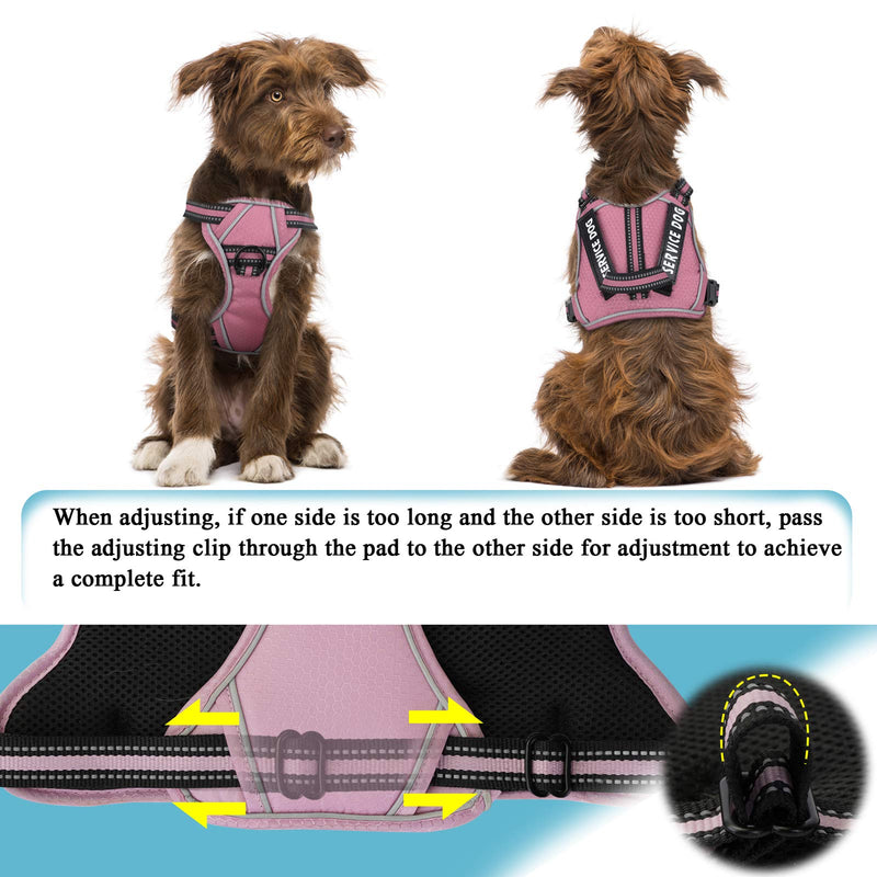 voopet Service Dog Harness, Easy On and Off Over Head Dog Vest Harness Fasten Quickly, Breathable and 3M Reflective Adjustable Pet Halters with Easy Control Handle for Small Medium Large Dogs X-Small (Pack of 1) Pink - BeesActive Australia