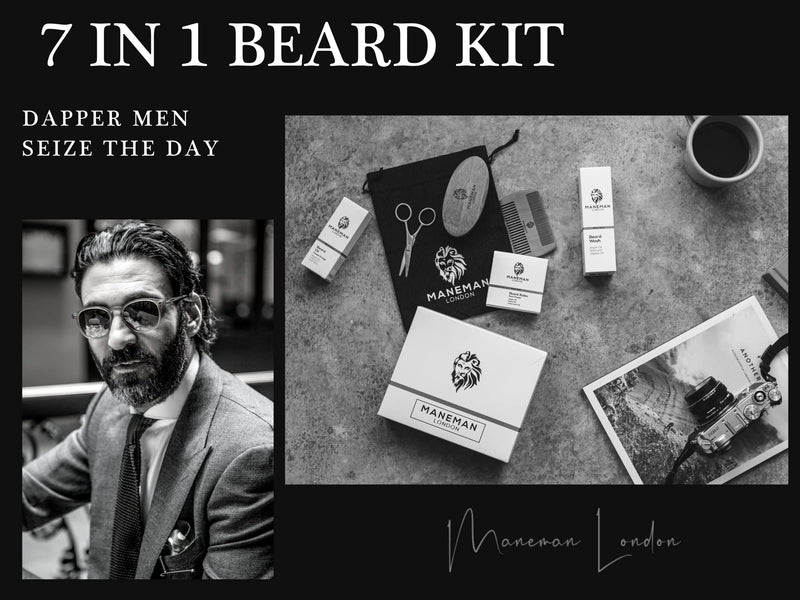 Maneman London Beard Grooming Kit for Men - 7 Piece Gift set, shampoo, oil, softens,itch free relief - BeesActive Australia