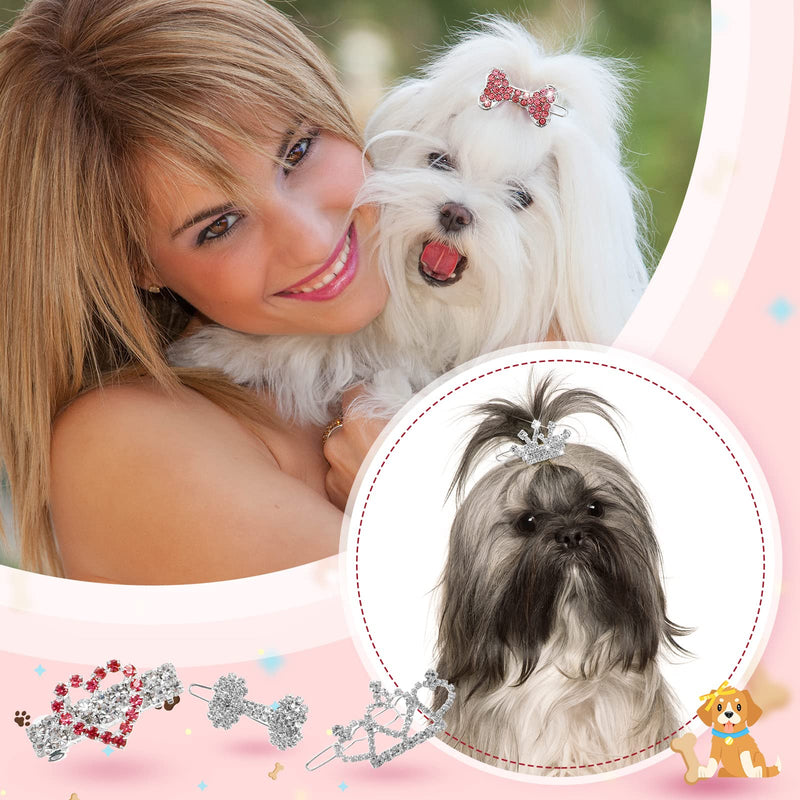 Janinka 40 Pieces Dog Hair Clips and Dog Hair Bow Crown Dog Accessories Princess Style for Small Dogs Crystal Rhinestone Girls Puppies Barrette Rubber Bands Flower Butterfly Grooming Hair Accessories - BeesActive Australia