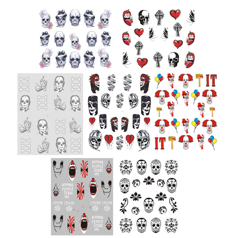 NAIL ANGEL 25 Sheets Nail Art Water Decals Water Transfer Sticker Halloween Skull Clown Different Pattern Decals for fingernail and toenail Manicure 10192 - BeesActive Australia