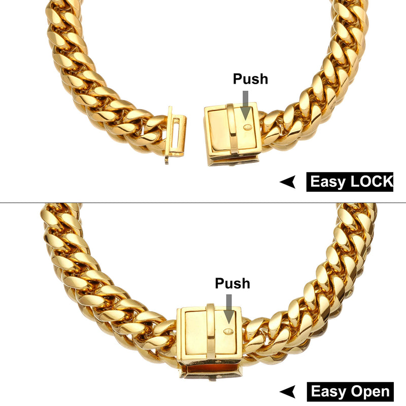 Jewelry Kingdom 1 Gold Dog Chain Collar with Dog ID Tag 18K Metal Stainles Steel Cuban Link Chain Strong Heavy Duty Chew Proof Walking Training Collar 10in to 26in for Small, Medium, Large Dogs 18" (Fits Dog Neck 16" to 17.5") - BeesActive Australia