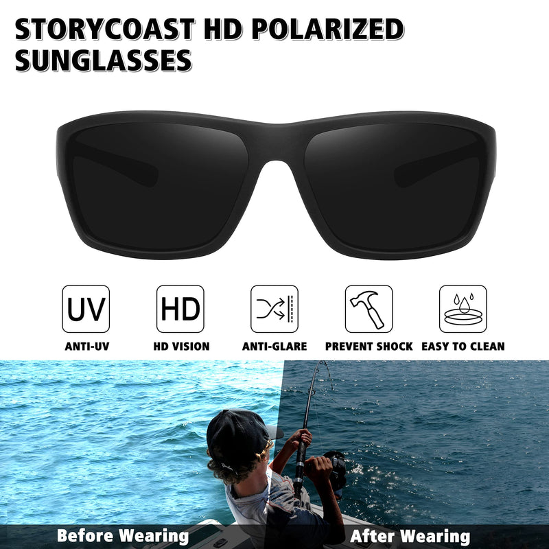STORYCOAST Polarized Sports Sunglasses for Men Women Unbreakable Frame Cycling Fishing Driving 2pack Black+blue Mirror - BeesActive Australia