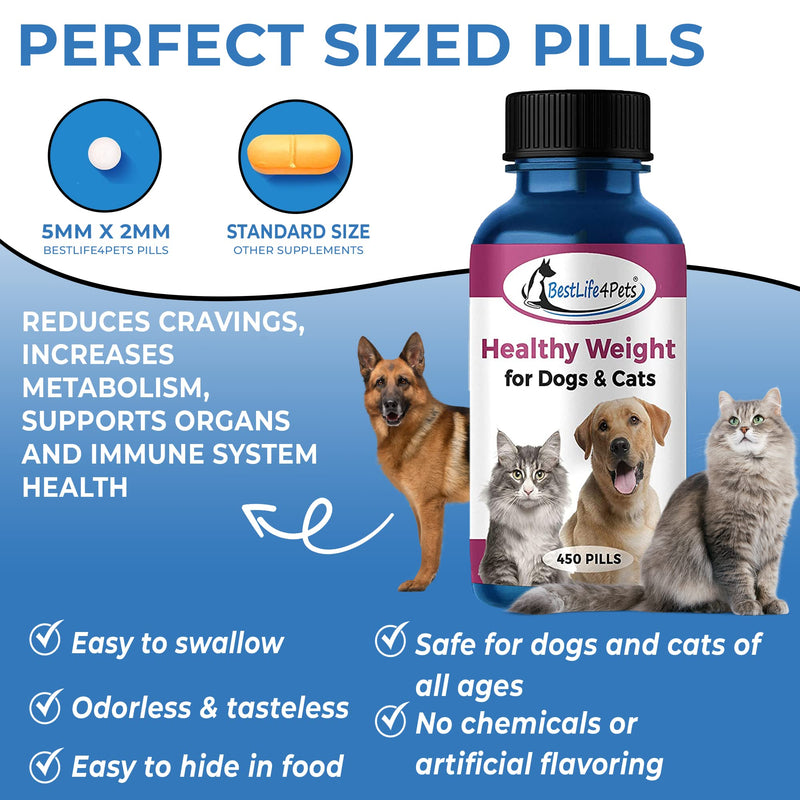 Healthy Weight Supplement for Cats and Dogs - Helps Overweight Pets Control Obesity Through Healthy Fat Burning, Improved Metabolism and Gentle Suppression of Appetite and Cravings (450 Pills) - BeesActive Australia