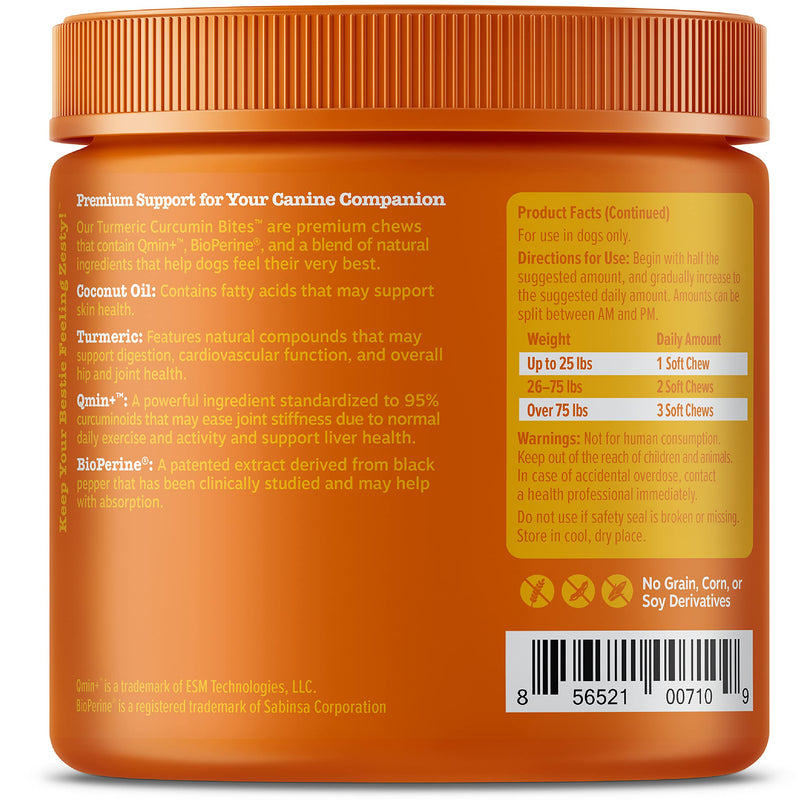 Zesty Paws Turmeric Curcumin for Dogs - for Hip & Joint Mobility Supports Canine Digestive Cardiovascular & Liver Health Coconut Oil for Skin Health with 95% Curcuminoids + BioPerine Duck 90 Count - BeesActive Australia