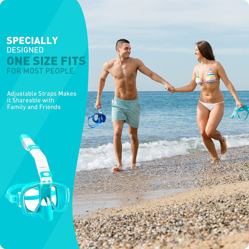 CAPAS Snorkel Mask for Adults | Innovative Design More Airflow Snorkel Set | Easier Breathing Anti-Fog Swimming Diving Mask with Camera Mount | All Dry Top Snorkeling Gear for Adults Youths Men Women Agate Green - BeesActive Australia