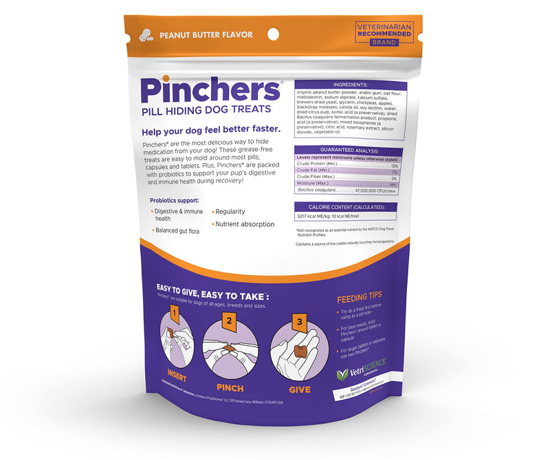 VETRISCIENCE Laboratories Pinchers Pill Hiding Pocket Treats for Pets with Probiotics - Less Greasy, Tasty Flavor Dogs Love Organic Peanut Butter 45 Count (Pack of 2) - BeesActive Australia